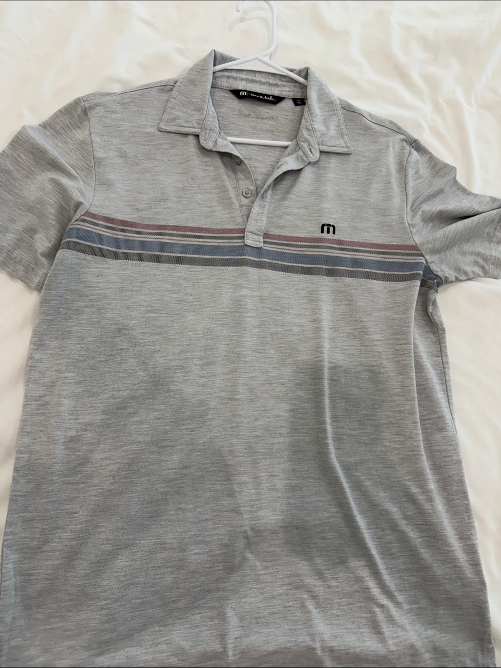 Travis Mathew Light Gray Polo with Subtle Stripe Detail